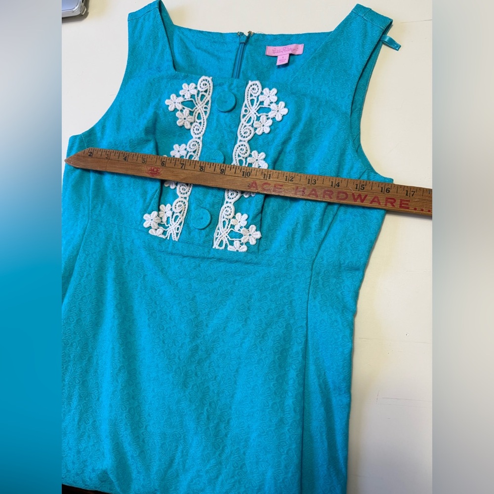 Lilly Pulitzer Adelson Jacquard Shift dress in turquoise pre-owned size 4 - Picture 4 of 7